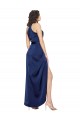 Cheap Full Length High Neck Wrap Silky Satin Bridesmaid Dress with Waist Tie Canada