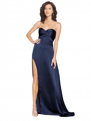 Cheap Knotted Sweetheart Silky Satin Bridesmaid Dress with High Side Split Canada