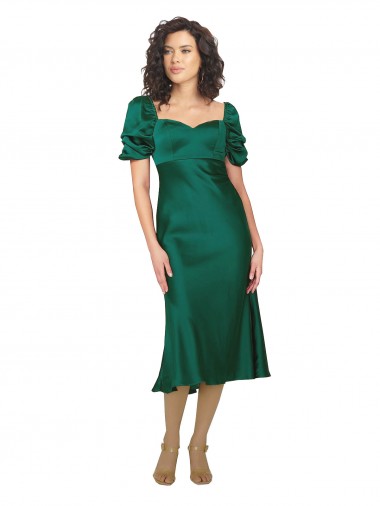 Cheap Ruched Sleeve Silky Satin Bridesmaid Dress Canada