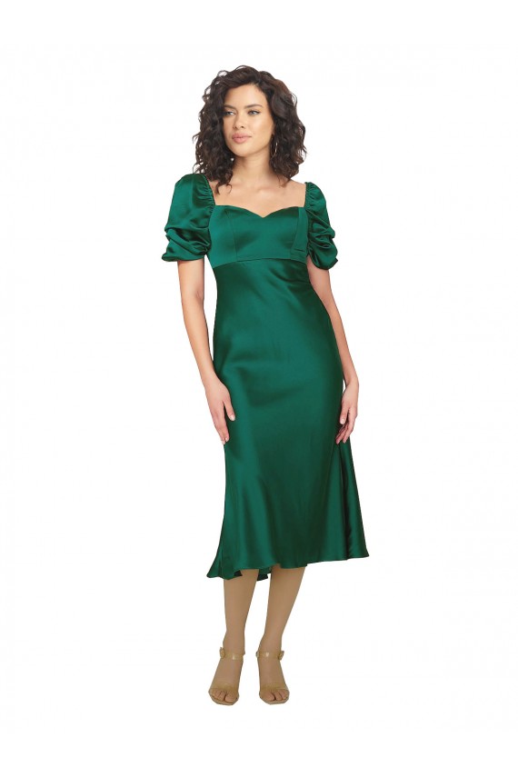 Cheap Ruched Sleeve Silky Satin Bridesmaid Dress Canada