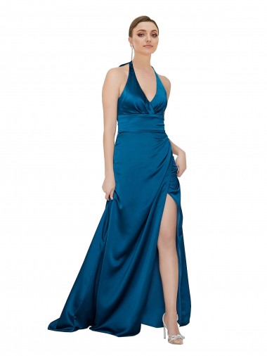 Cheap Halter Neck Silky Satin Bridesmaid Dress Canada