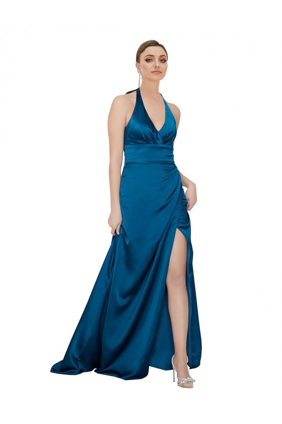 Cheap Halter Neck Silky Satin Bridesmaid Dress Canada