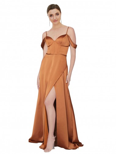 Cheap Silky Satin Bridesmaid Dress with Bustier Bodice Canada