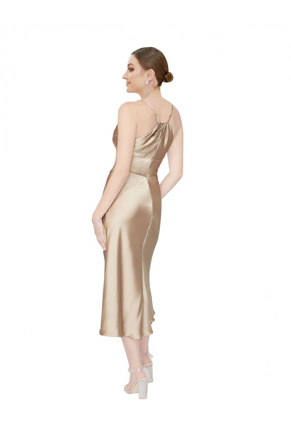 Cheap Empire Waist Midi Silky Satin Bridesmaid Dress Canada