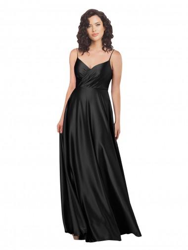 Cheap Full Length V-Neckline Silky Satin Bridesmaid Dress with Full Skirt Canada