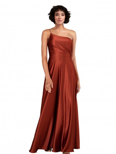 Cheap Sophisticated One Shoulder Silky Satin Bridesmaid Dress with Full Skirt Canada