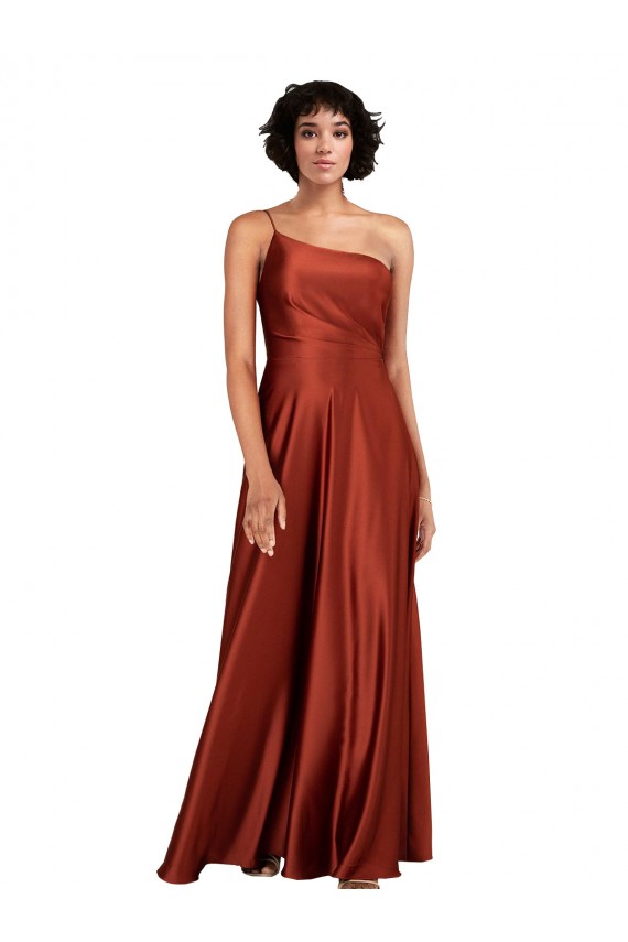 Cheap Sophisticated One Shoulder Silky Satin Bridesmaid Dress with Full Skirt Canada