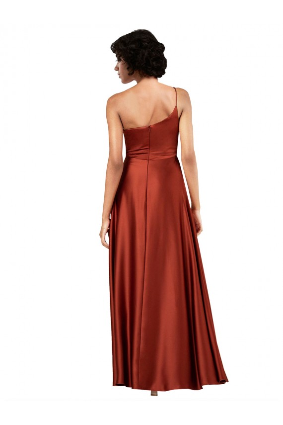 Cheap Sophisticated One Shoulder Silky Satin Bridesmaid Dress with Full Skirt Canada