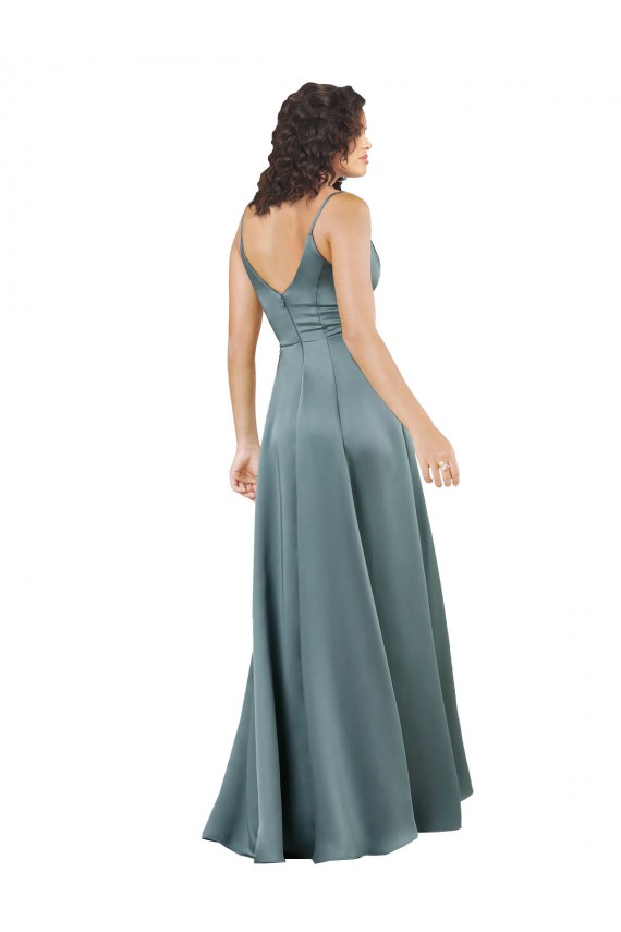 Cheap Silky Satin Floor-Length Long Bridesmaid Dress with V-Neckline Canada