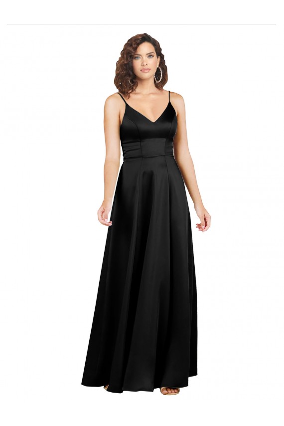 Cheap Silky Satin Floor-Length Long Bridesmaid Dress with V-Neckline Canada