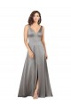 Cheap Plunging V-Neckline Long A-Line Silky Satin Bridesmaid Dress Canada