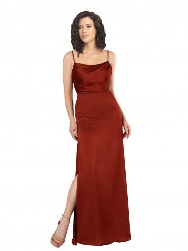 Cheap Floor-Length Silky Satin Bridesmaid Dress with Skirt Slit Canada