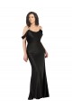 Cheap Off the Shoulder Sleeves Silky Satin Bridesmaid Dress with Skirt Slit Canada