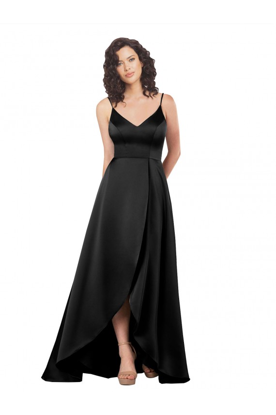 Cheap High Low V-Neckline Silky Satin Tulip Bridesmaid Dress with Wrap Skirt Canada