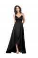 Cheap High Low V-Neckline Silky Satin Tulip Bridesmaid Dress with Wrap Skirt Canada