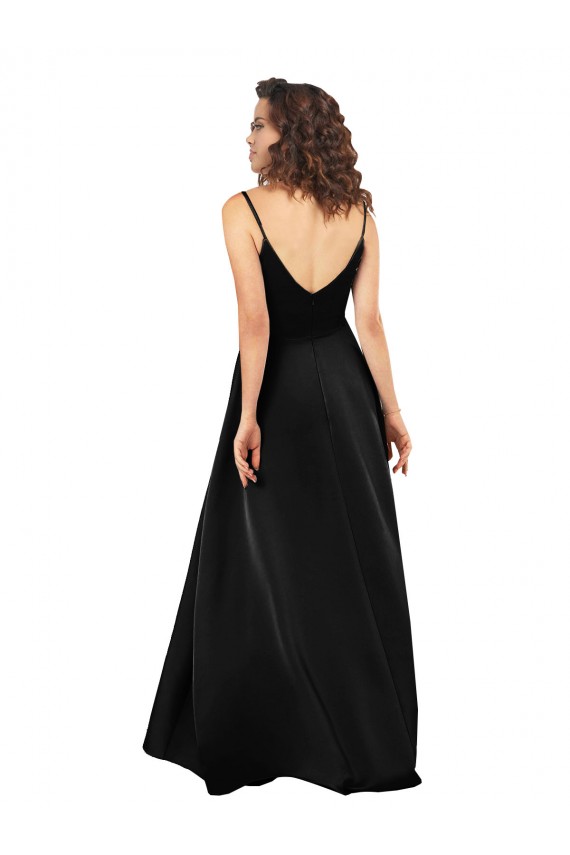 Cheap High Low V-Neckline Silky Satin Tulip Bridesmaid Dress with Wrap Skirt Canada
