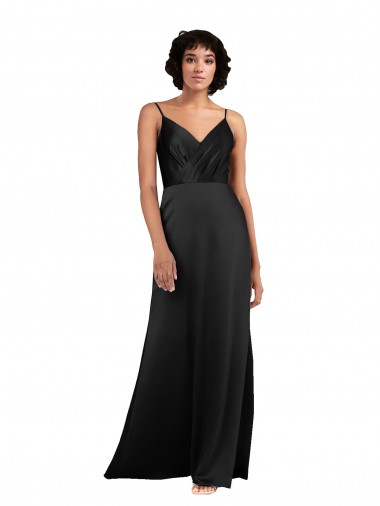 Cheap Full Length V-Neckline Silky Satin Bridesmaid Dress with Spaghetti Straps Canada