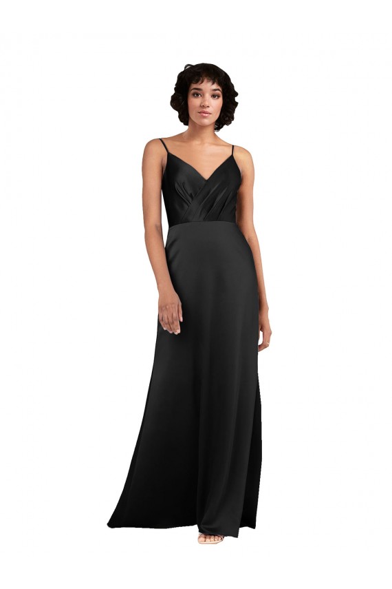 Cheap Full Length V-Neckline Silky Satin Bridesmaid Dress with Spaghetti Straps Canada