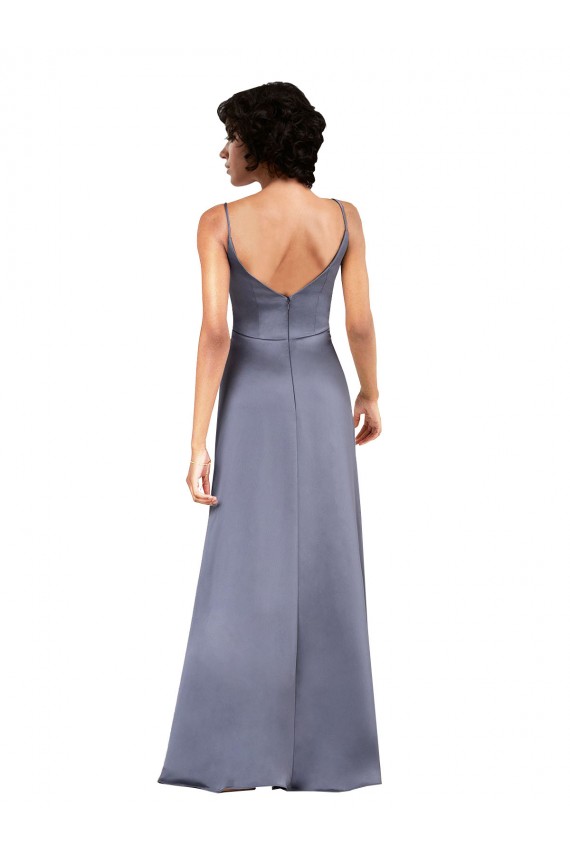 Cheap Full Length V-Neckline Silky Satin Bridesmaid Dress with Spaghetti Straps Canada