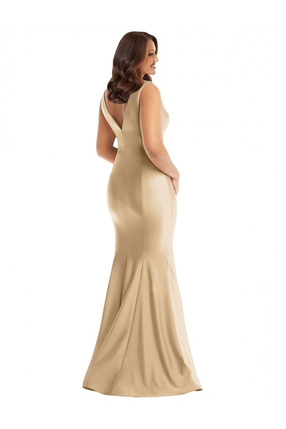 Cheap Shirred Shoulder Silky Satin Mermaid Bridesmaid Dress Canada