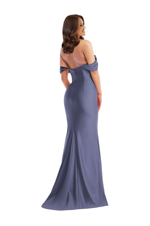 Cheap Off the Shoulder Corset Silky Satin Mermaid Bridesmaid Dress with Side Slit Canada