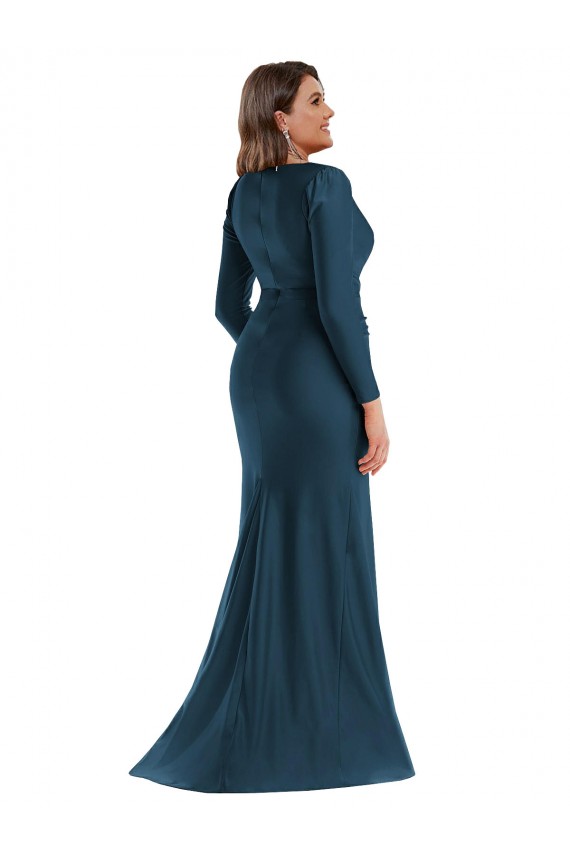 Cheap Long Sleeves Draped Wrap Silky Satin Mermaid Bridesmaid Dress with Front Slit Canada