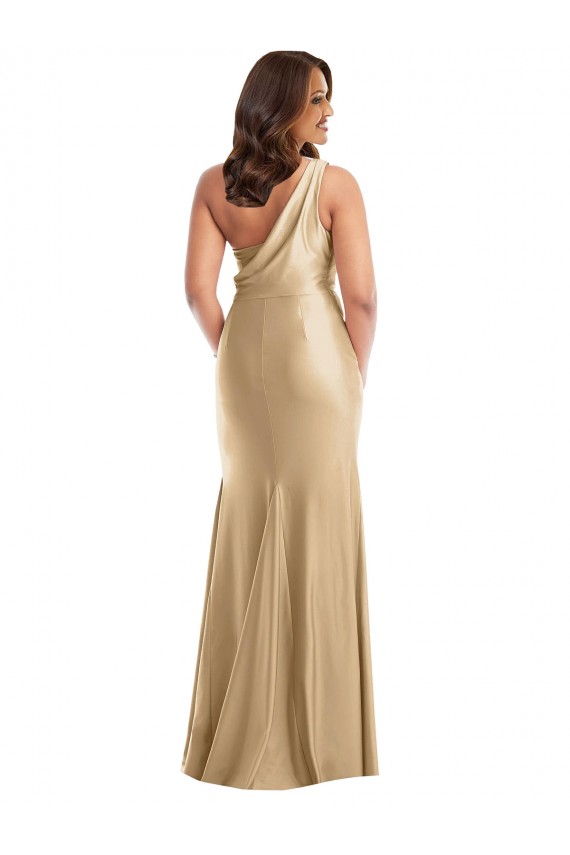 Cheap One Shoulder Asymmetrical Cowl Back Silky Satin Mermaid Bridesmaid Dress Canada