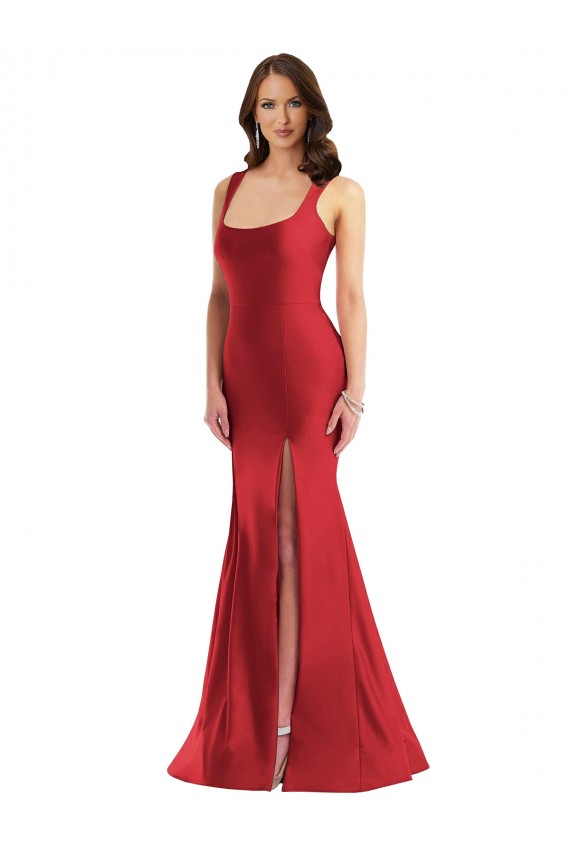 Cheap Square Neck Silky Satin Mermaid Bridesmaid Dress with Side Slit Canada