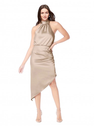 Cheap Silky Satin Bridesmaid Dress with Asymmetric Skirt Canada