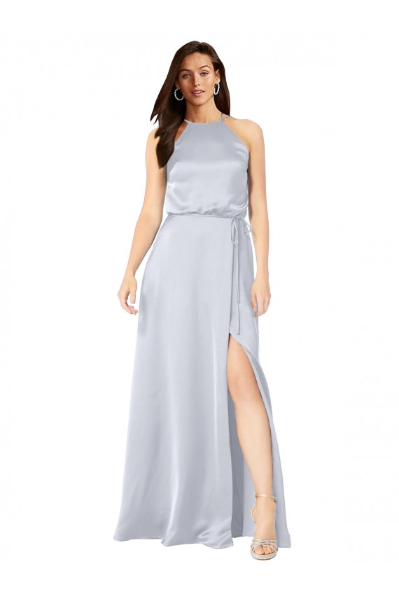 Cheap Halter Neck Silky Satin Bridesmaid Dress with Strappy Back Canada