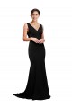 Cheap V-Neck Full Length Silky Satin Bridesmaid Dress with Soft Cowl Neck and Sweep Train Canada
