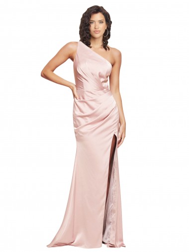 Cheap Full Length Ruched Silky Satin Bridesmaid Dress with Low Back and High Split Canada
