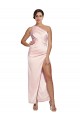 Cheap One Shoulder Full Length Long Silky Satin Bridesmaid Dress with Thigh Split Canada