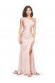 Cheap Full Length One Shoulder Long Silky Satin Bridesmaid Dress with High Split Canada