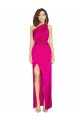 Cheap One Shoulder Long Full Length Silky Satin Bridesmaid Dress with Front Side Split Canada
