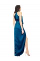 Cheap High Halter Neck Silky Satin Bridesmaid Dress with Sash Overlay and Side Split Canada