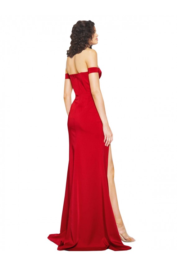Cheap Off the Shoulder Sweetheart Bustier Style Silky Satin Bridesmaid Dress with Side Split Canada