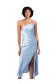 Cheap Midi Length Short Silky Satin Bridesmaid Dress with Asymmetric Neckline and High Side Split Canada