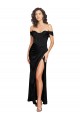 Cheap Fitted Sweetheart Neckline Silky Satin Bridesmaid Dress with Off the Shoulder Sleeves and High Slit Canada