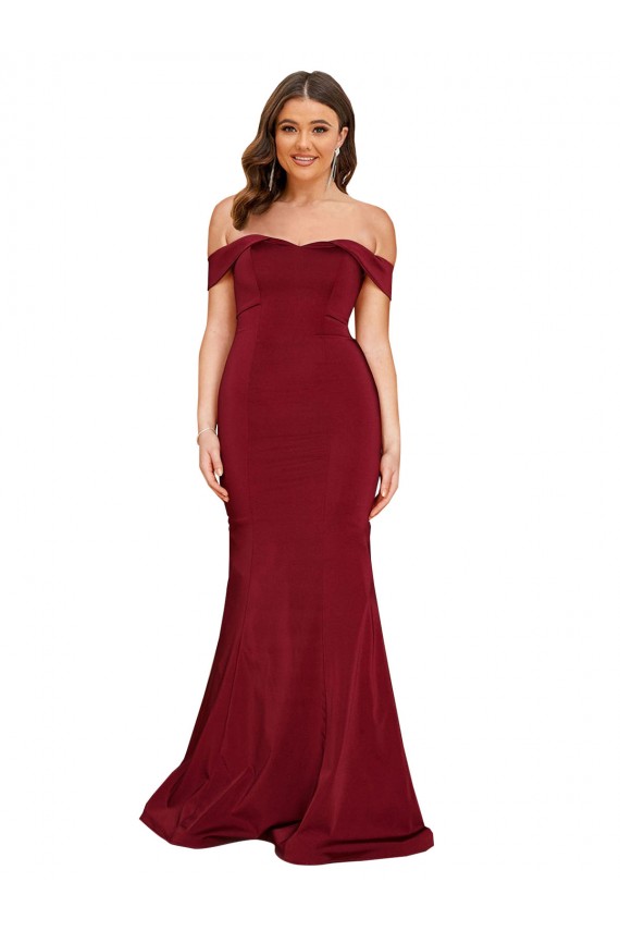 Cheap Off Shoulder Sleeves Sweetheart Neckline Long Spandex Bridesmaid Dress Canada