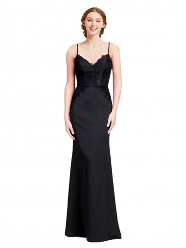 Cheap Long Chiffon Bridesmaid Dress with Lace Bodice and Curved V-Neckline Canada