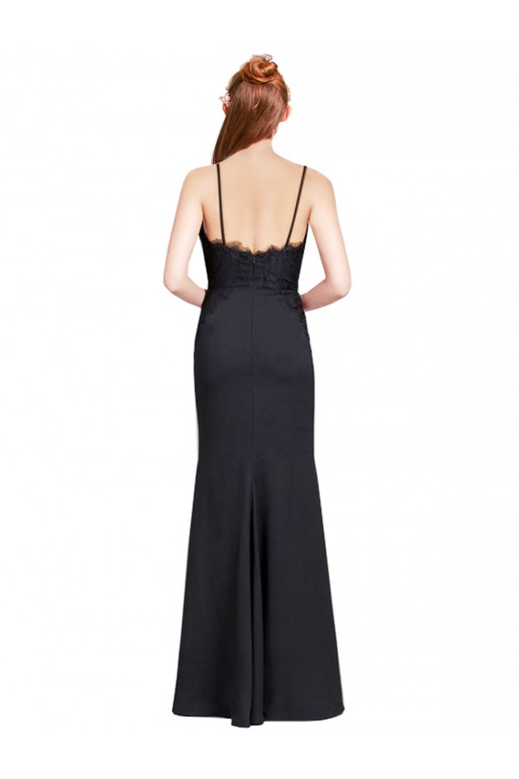 Cheap Long Chiffon Bridesmaid Dress with Lace Bodice and Curved V-Neckline Canada