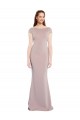 Cheap Boat Neck Cap Sleeve Crepe Bridesmaid Dress with Plunging Tie Back Canada