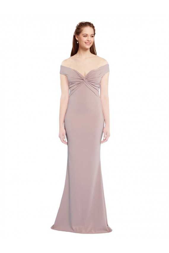 Cheap Knotted Off the Shoulder Crepe Bridesmaid Dress with Cut-Out Back Canada