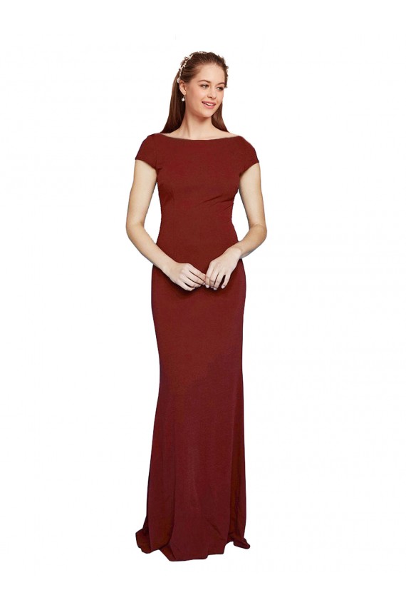 Cheap Cap Sleelves Mermaid Crepe Bridesmaid Dress Keyhole Back Canada
