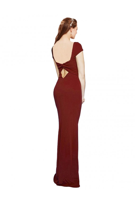 Cheap Cap Sleelves Mermaid Crepe Bridesmaid Dress Keyhole Back Canada