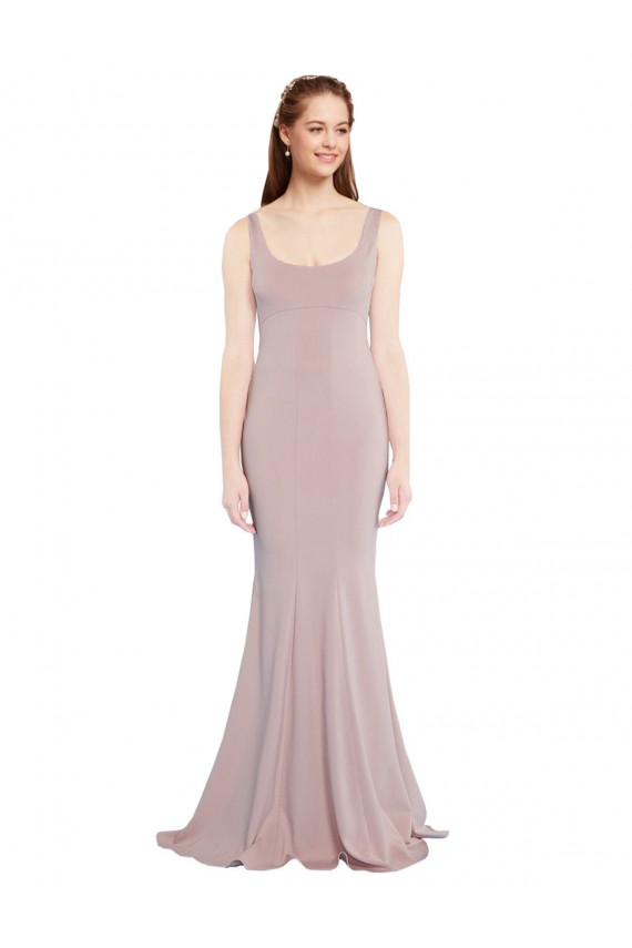 Cheap Sleeveless Scoop Neck Fully Lined Crepe Bridesmaid Dress Canada