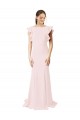 Cheap Low V-Back Long Mermaid Crepe Bridesmaid Dress with Ruffled Sleeves Canada
