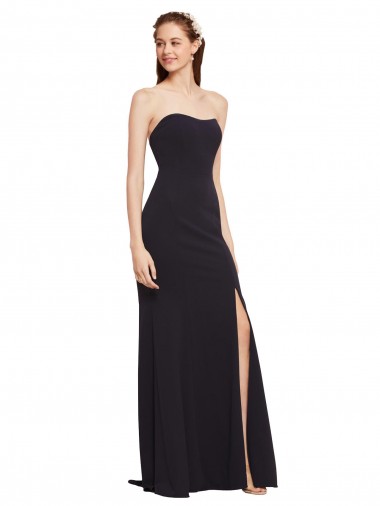 Cheap Strapless Bodycon Long Crepe Bridesmaid Dress with High Slit Canada