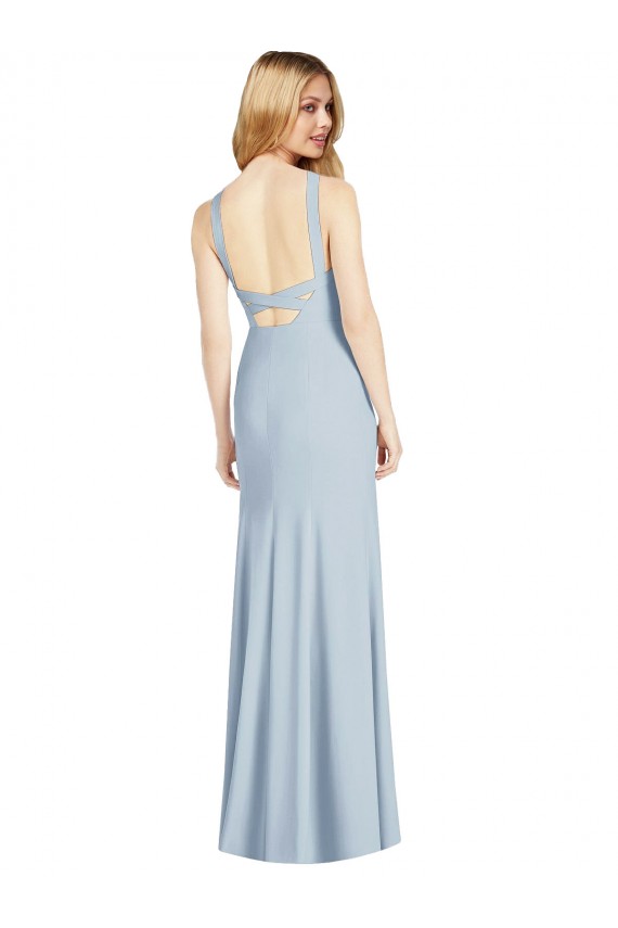 Cheap High Neck Backless Crepe Trumpet Bridesmaid Dress Canada